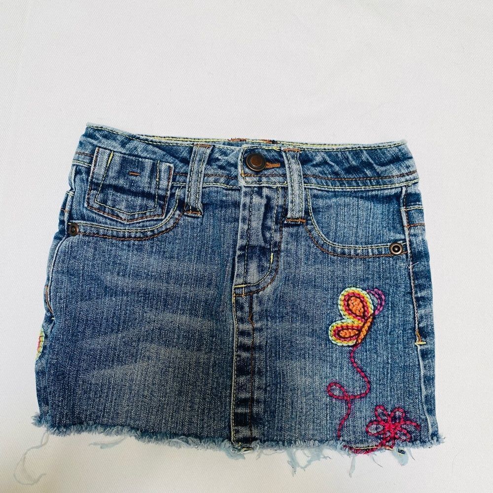 GIRLS DENIM JEAN SKIRT SIZE 3 FRED SEGAL EMBROIDERY EUC